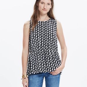 Madewell Black/White Ruffle Peplum Tank Top in Bloomstamp size XS EUC